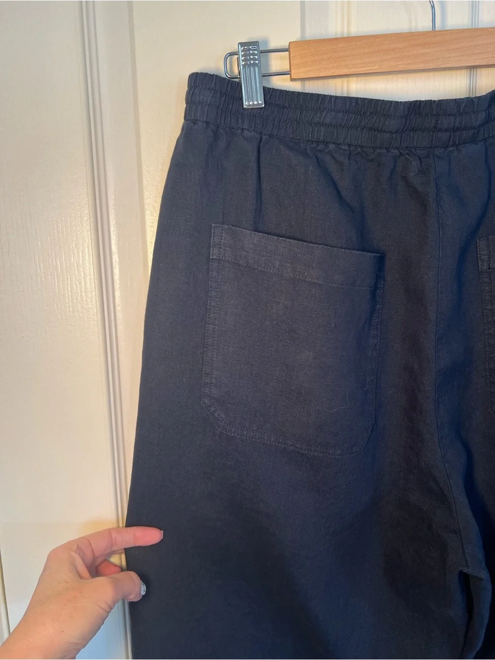 Banana Republic 100% Linen Wide Leg Pants Navy Blue Drawstring Size Large
